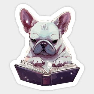 Funny french bulldog reading book Sticker